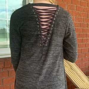 Andree Gray Cardigan with Lace Back